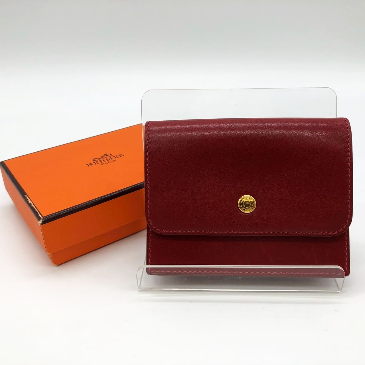 HERMES Hermes Sellier Coin Case, Small Coin Purse, Card Case, Leather, Red, Women's, Men's, Brand, Gift, USED