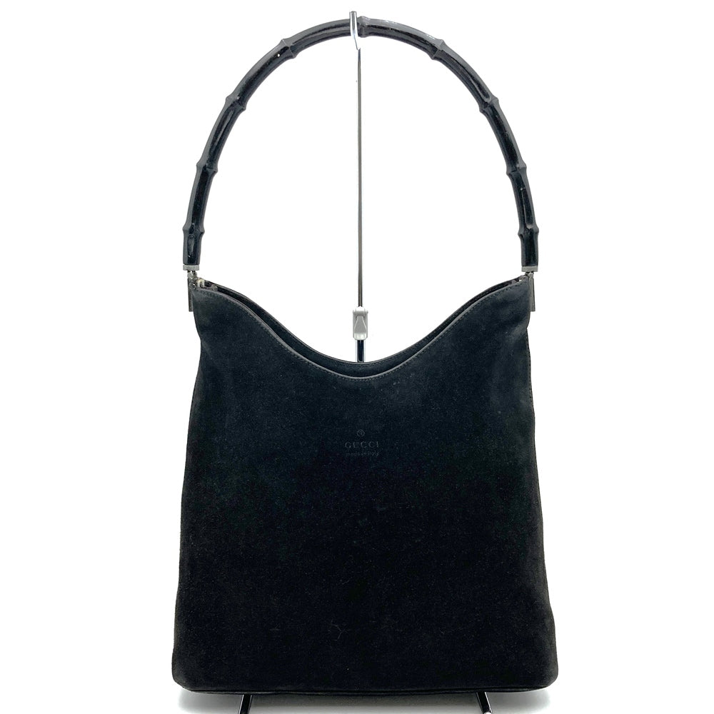 GUCCI 001 3244 Bamboo Shoulder Bag, Suede, Black, Women's, Vintage, Brand, USED