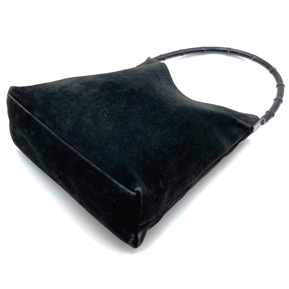 GUCCI 001 3244 Bamboo Shoulder Bag, Suede, Black, Women's, Vintage, Brand, USED