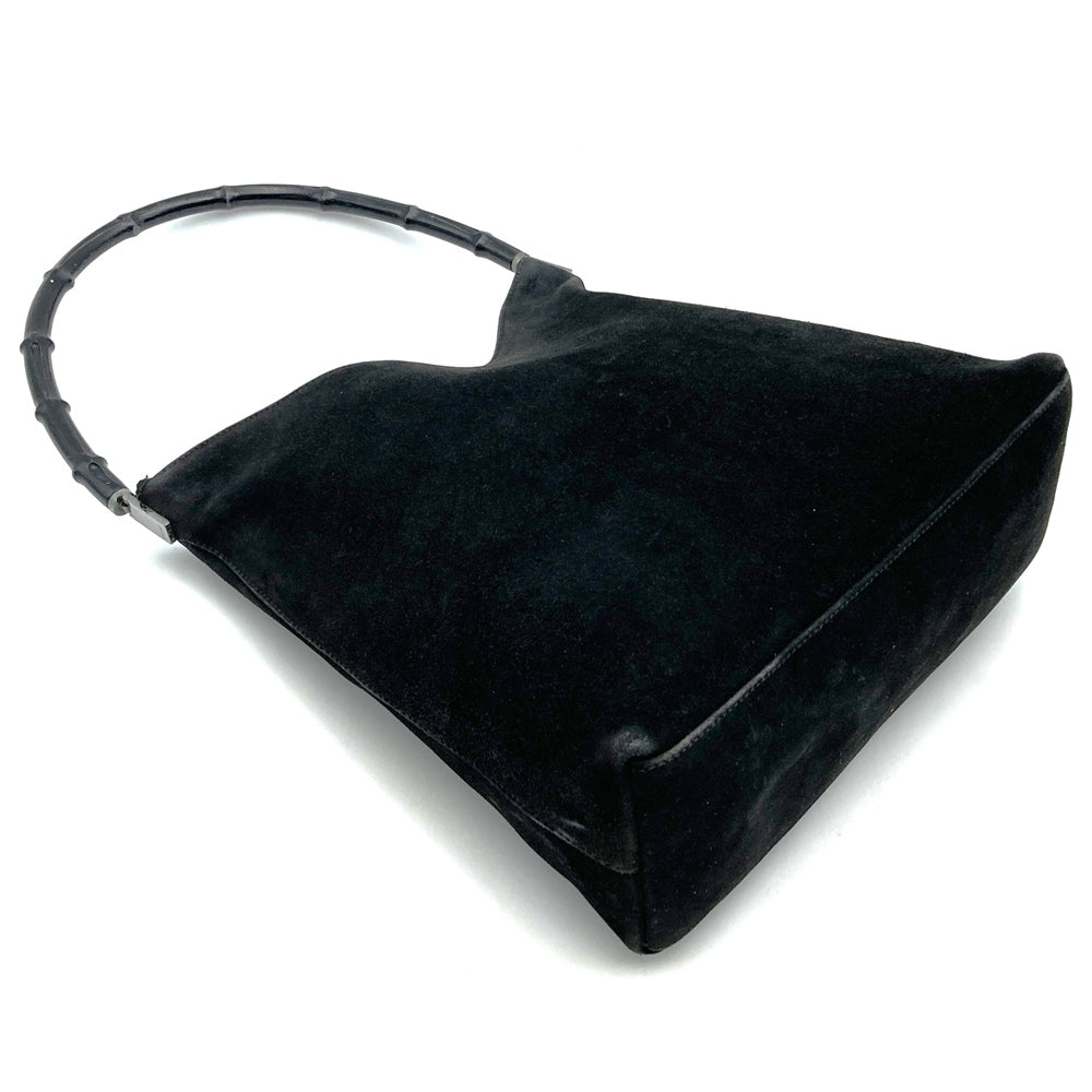 GUCCI 001 3244 Bamboo Shoulder Bag, Suede, Black, Women's, Vintage, Brand, USED