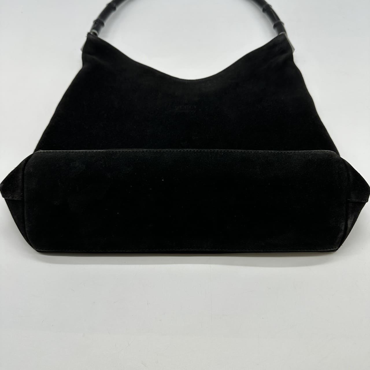 GUCCI 001 3244 Bamboo Shoulder Bag, Suede, Black, Women's, Vintage, Brand, USED