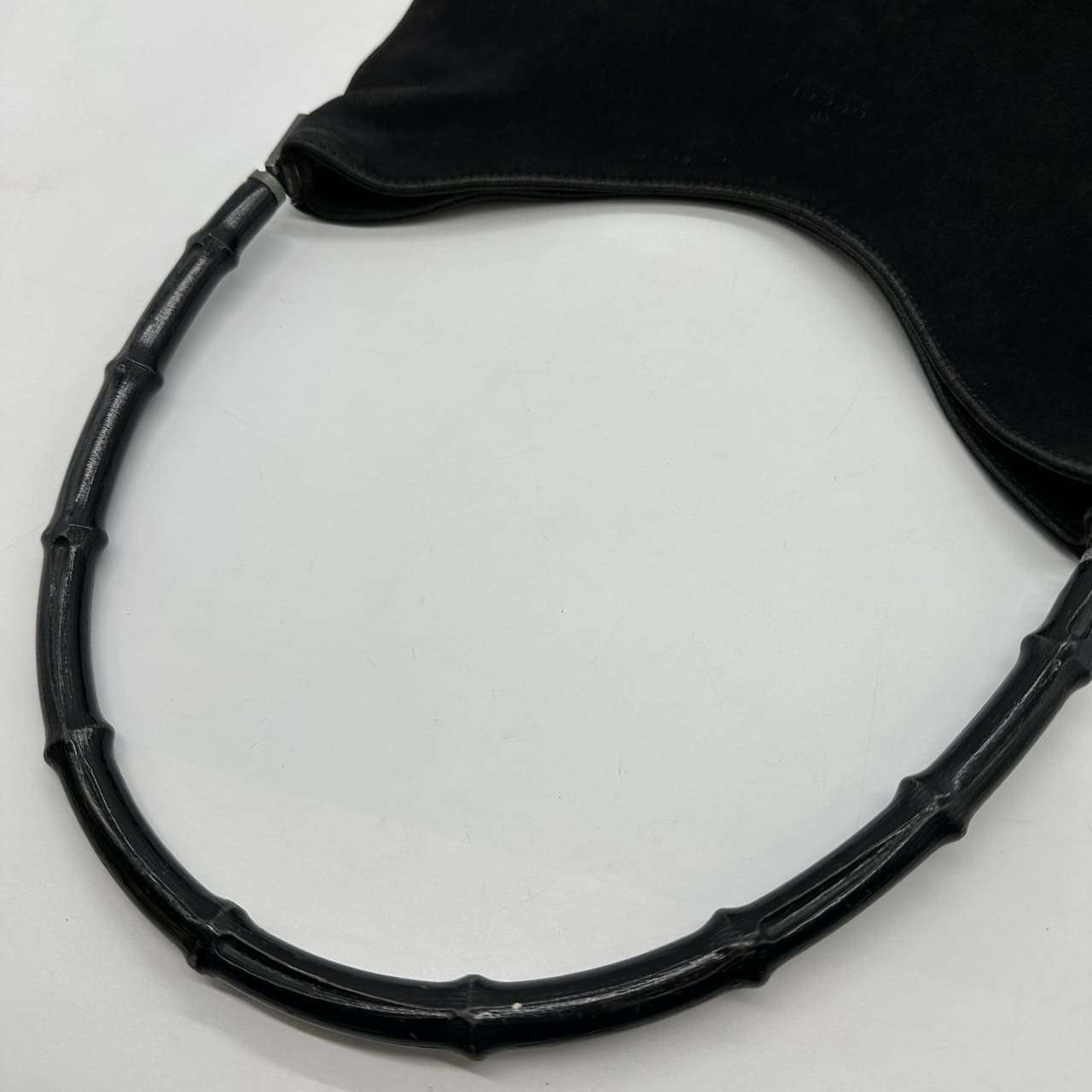 GUCCI 001 3244 Bamboo Shoulder Bag, Suede, Black, Women's, Vintage, Brand, USED