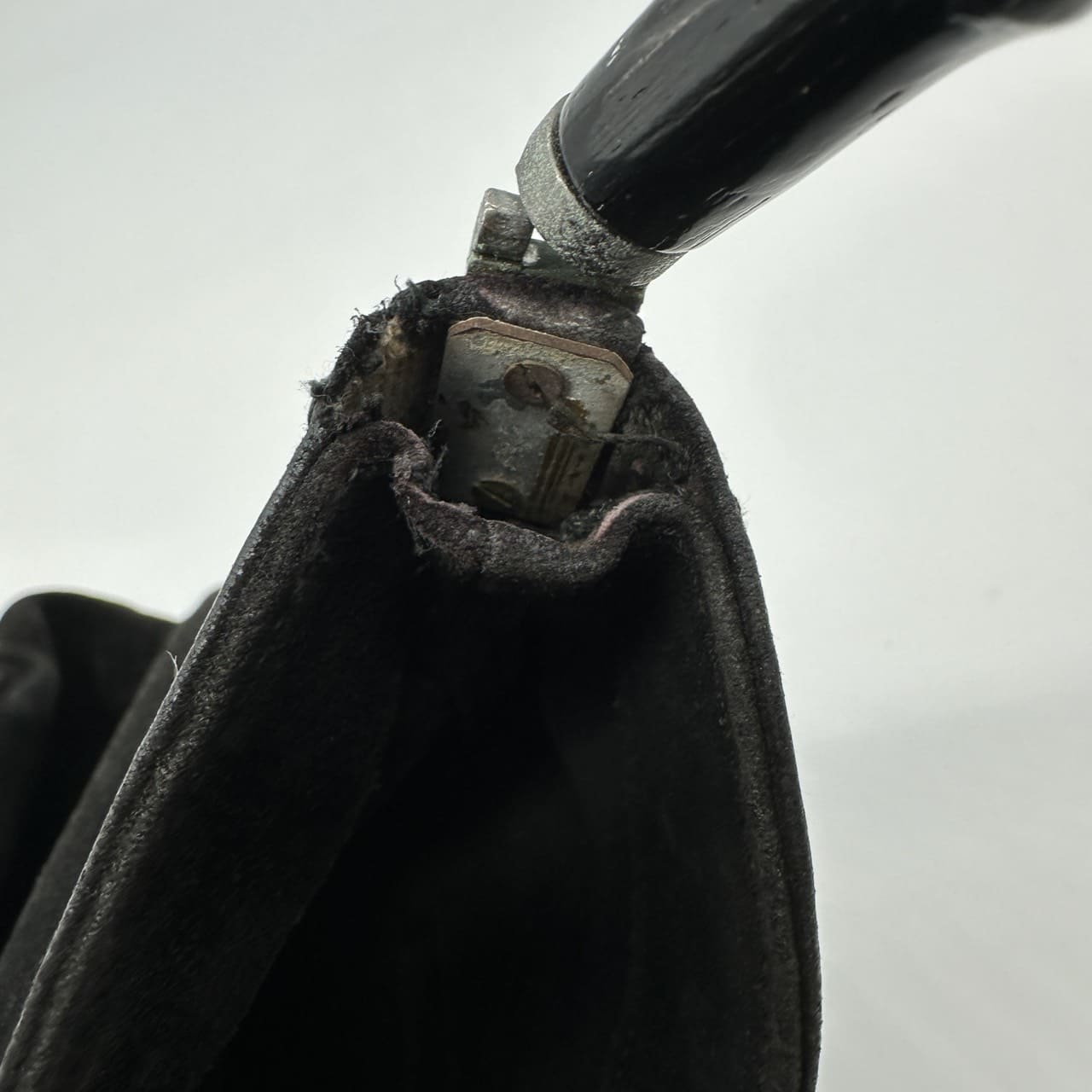 GUCCI 001 3244 Bamboo Shoulder Bag, Suede, Black, Women's, Vintage, Brand, USED