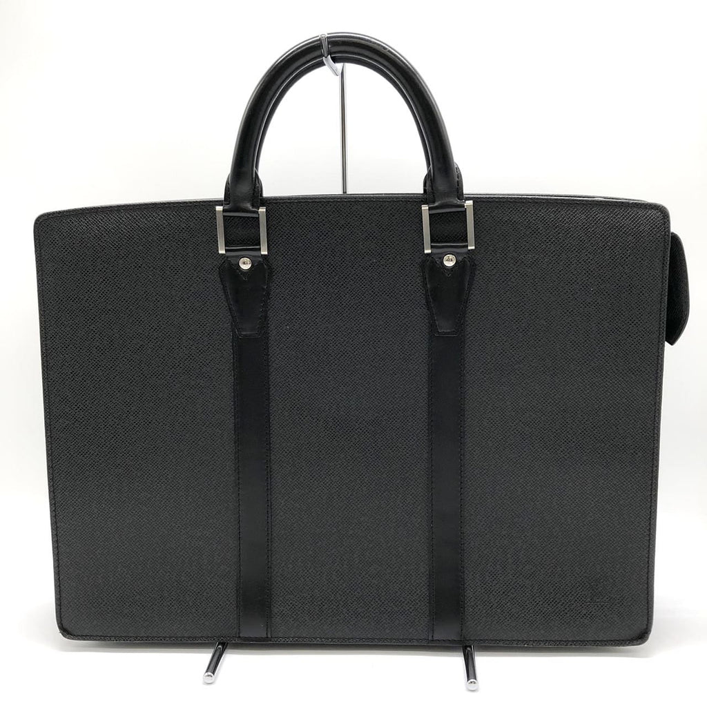 LOUIS VUITTON M30052 Business Bag Briefcase Port Document Rosan Taiga Leather Black Men's PRE-OWNED Brand