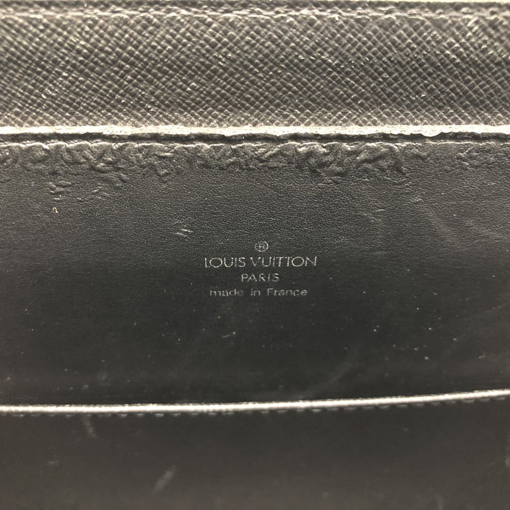 LOUIS VUITTON M30052 Business Bag Briefcase Port Document Rosan Taiga Leather Black Men's PRE-OWNED Brand