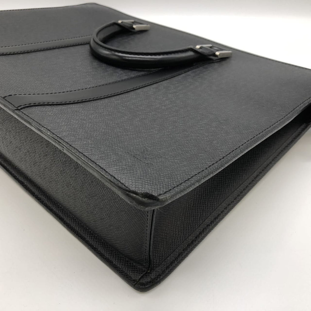 LOUIS VUITTON M30052 Business Bag Briefcase Port Document Rosan Taiga Leather Black Men's PRE-OWNED Brand