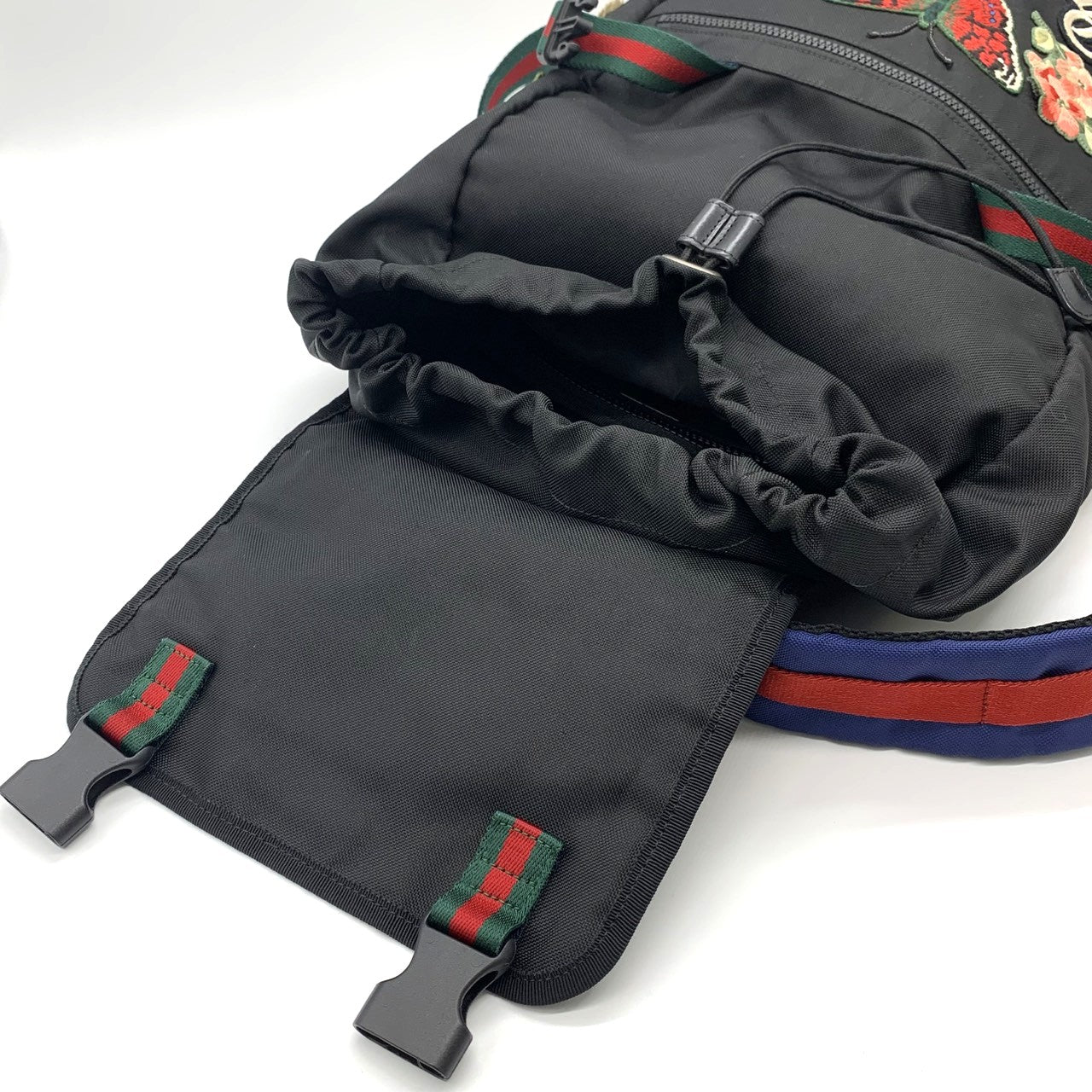 GUCCI 450982 Backpack/Daypack Embroidered Cat Head Patch Tiger Butterfly Flower Nylon Black Women's and Men's