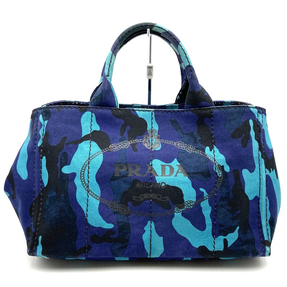 PRADA Canapa Tote Bag Handbag Camouflage Canvas Blue Women's Men's