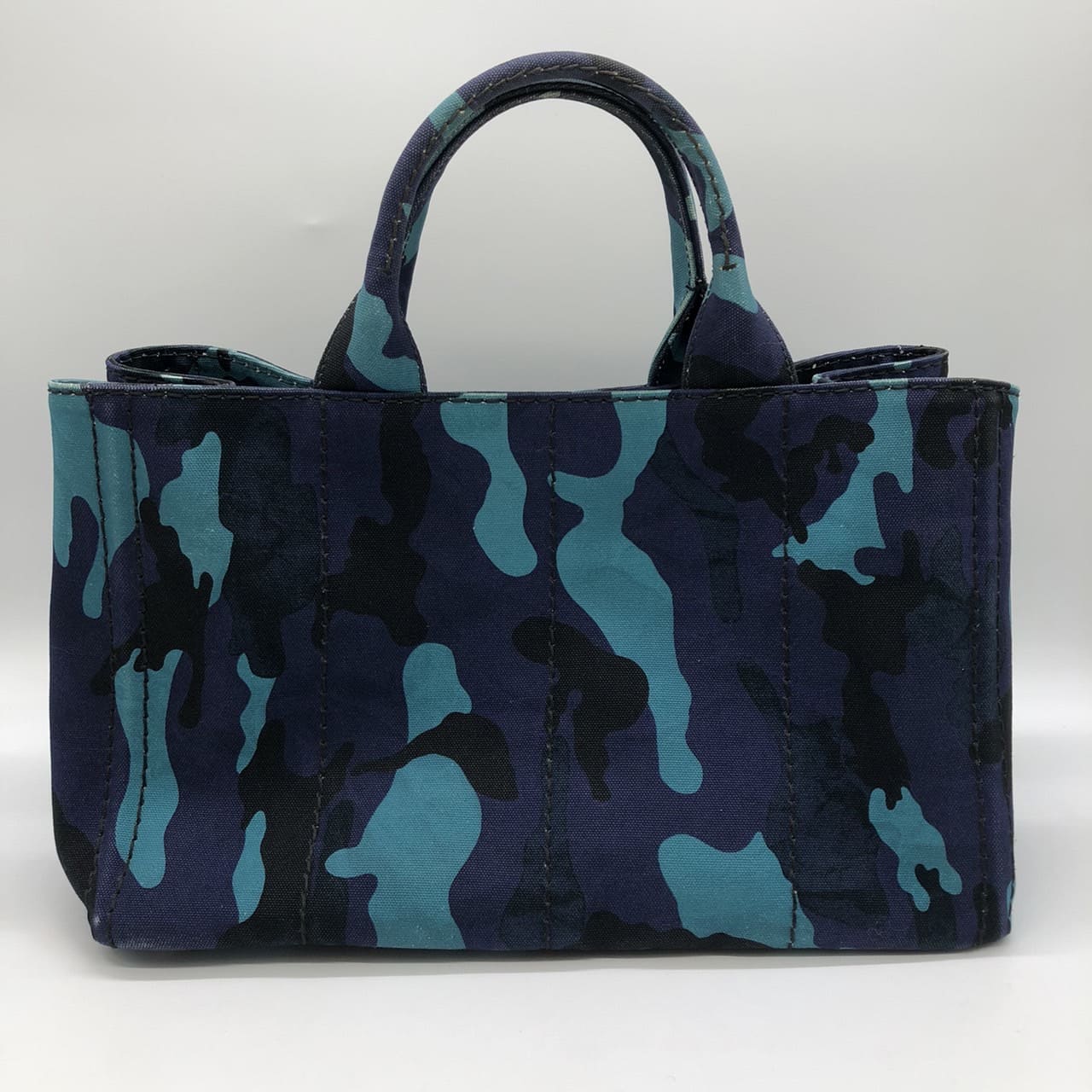 PRADA Canapa Tote Bag Handbag Camouflage Canvas Blue Women's Men's