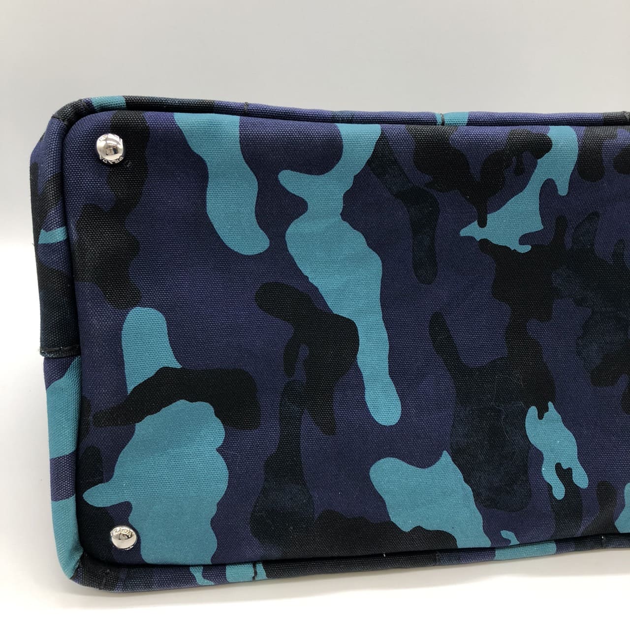 PRADA Canapa Tote Bag Handbag Camouflage Canvas Blue Women's Men's