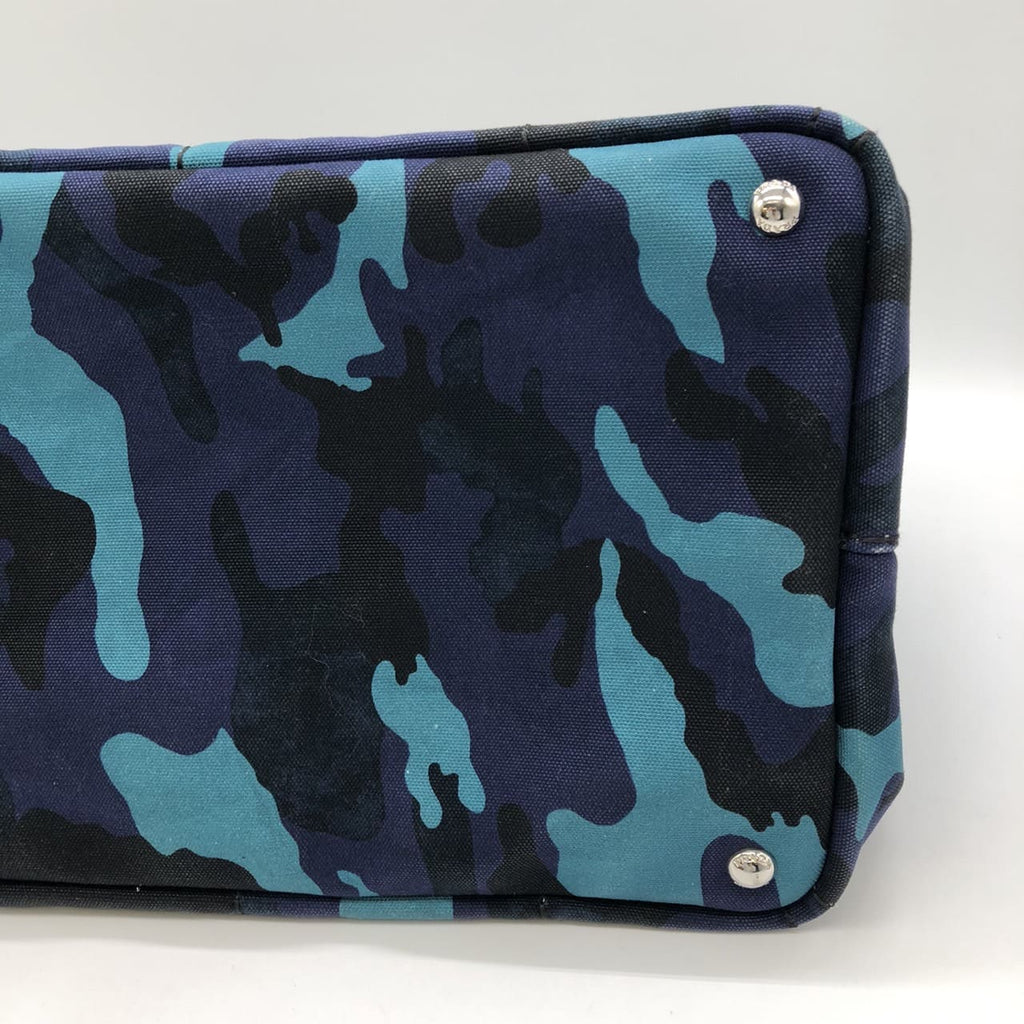 PRADA Canapa Tote Bag Handbag Camouflage Canvas Blue Women's Men's PRE-OWNED