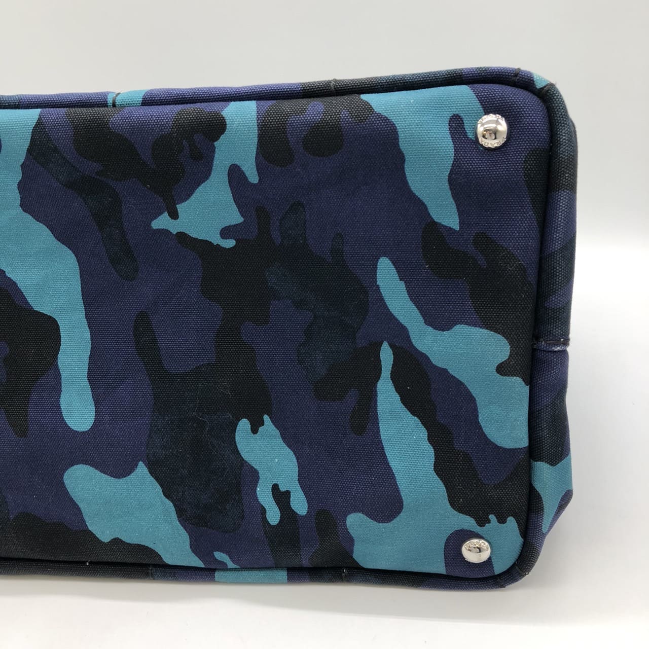 PRADA Canapa Tote Bag Handbag Camouflage Canvas Blue Women's Men's