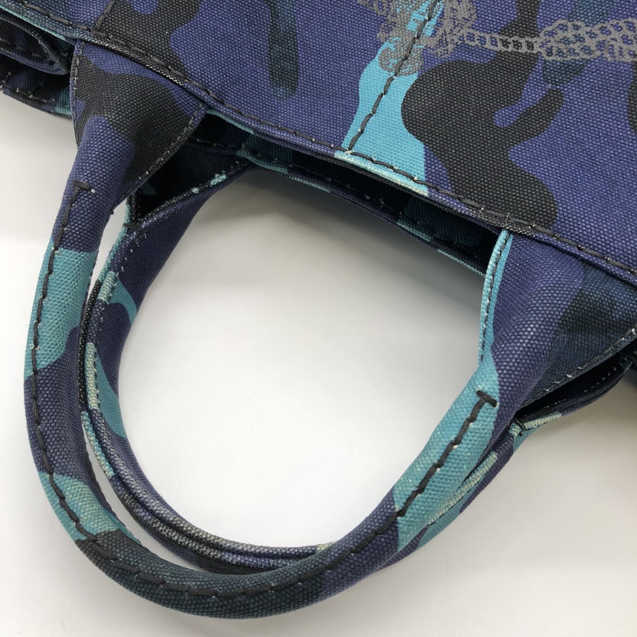 PRADA Canapa Tote Bag Handbag Camouflage Canvas Blue Women's Men's