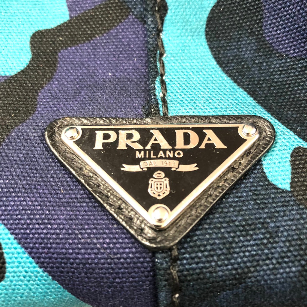 PRADA Canapa Tote Bag Handbag Camouflage Canvas Blue Women's Men's PRE-OWNED
