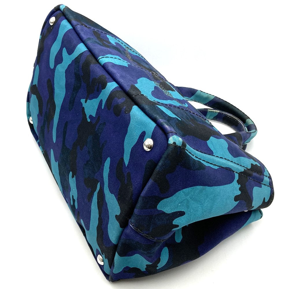 PRADA Canapa Tote Bag Handbag Camouflage Canvas Blue Women's Men's