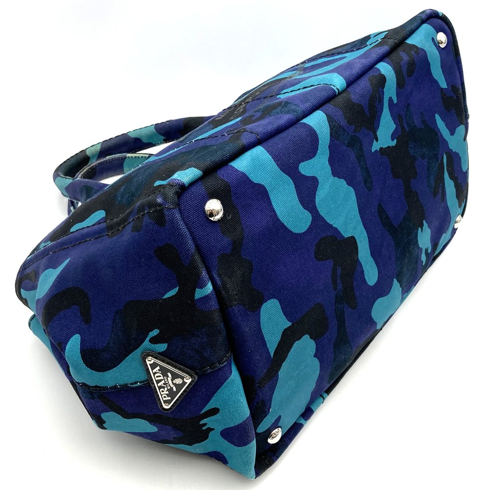 PRADA Canapa Tote Bag Handbag Camouflage Canvas Blue Women's Men's
