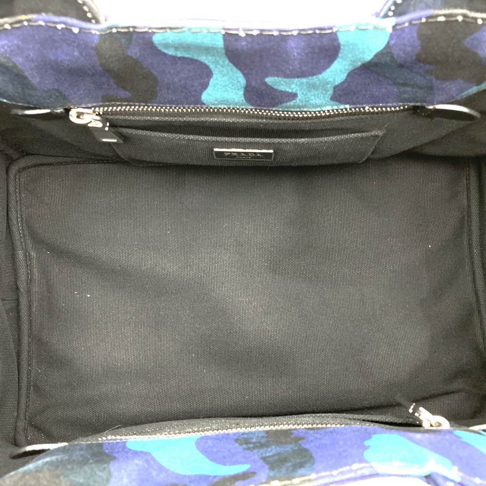 PRADA Canapa Tote Bag Handbag Camouflage Canvas Blue Women's Men's