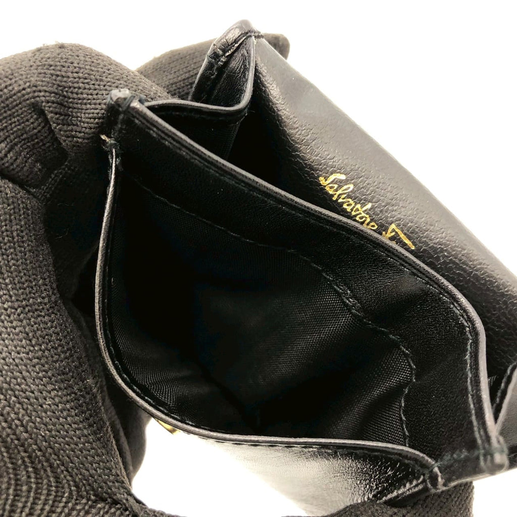 Salvatore Ferragamo coin case, small item holder, wallet, leather, black, women's, men's, vintage, brand, used. PRE-OWNED