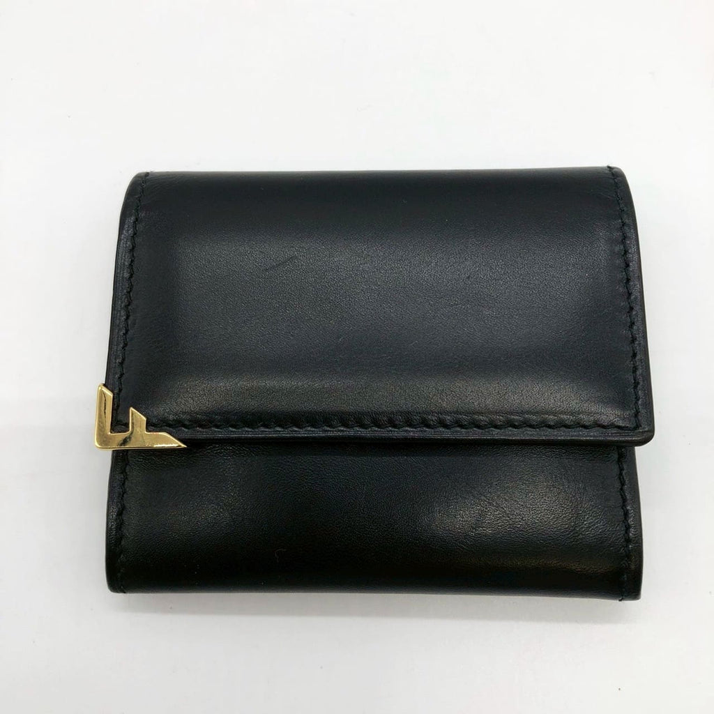 Salvatore Ferragamo coin case, small item holder, wallet, leather, black, women's, men's, vintage, brand, used. PRE-OWNED