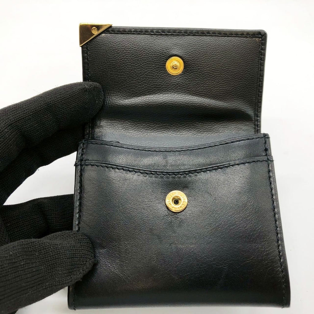 Salvatore Ferragamo coin case, small item holder, wallet, leather, black, women's, men's, vintage, brand, used. PRE-OWNED