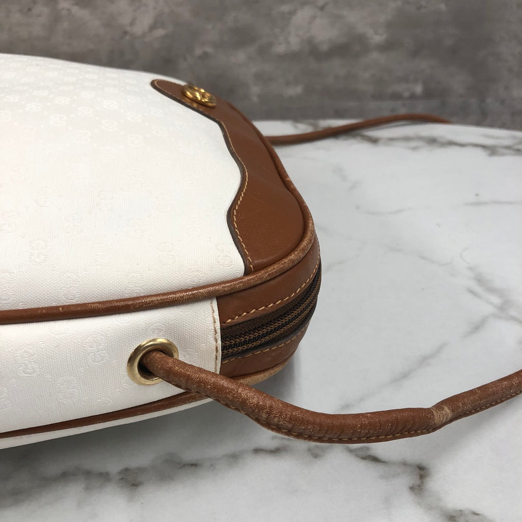 GUCCI Old Gucci 0001 104 0558 Shoulder Bag White Brown Micro GG PVC x Leather Brand Women's (Slightly Imperfect) PRE-OWNED