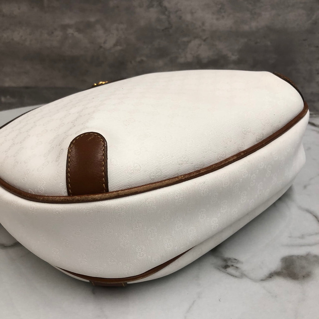 GUCCI Old Gucci 0001 104 0558 Shoulder Bag White Brown Micro GG PVC x Leather Brand Women's (Slightly Imperfect) PRE-OWNED