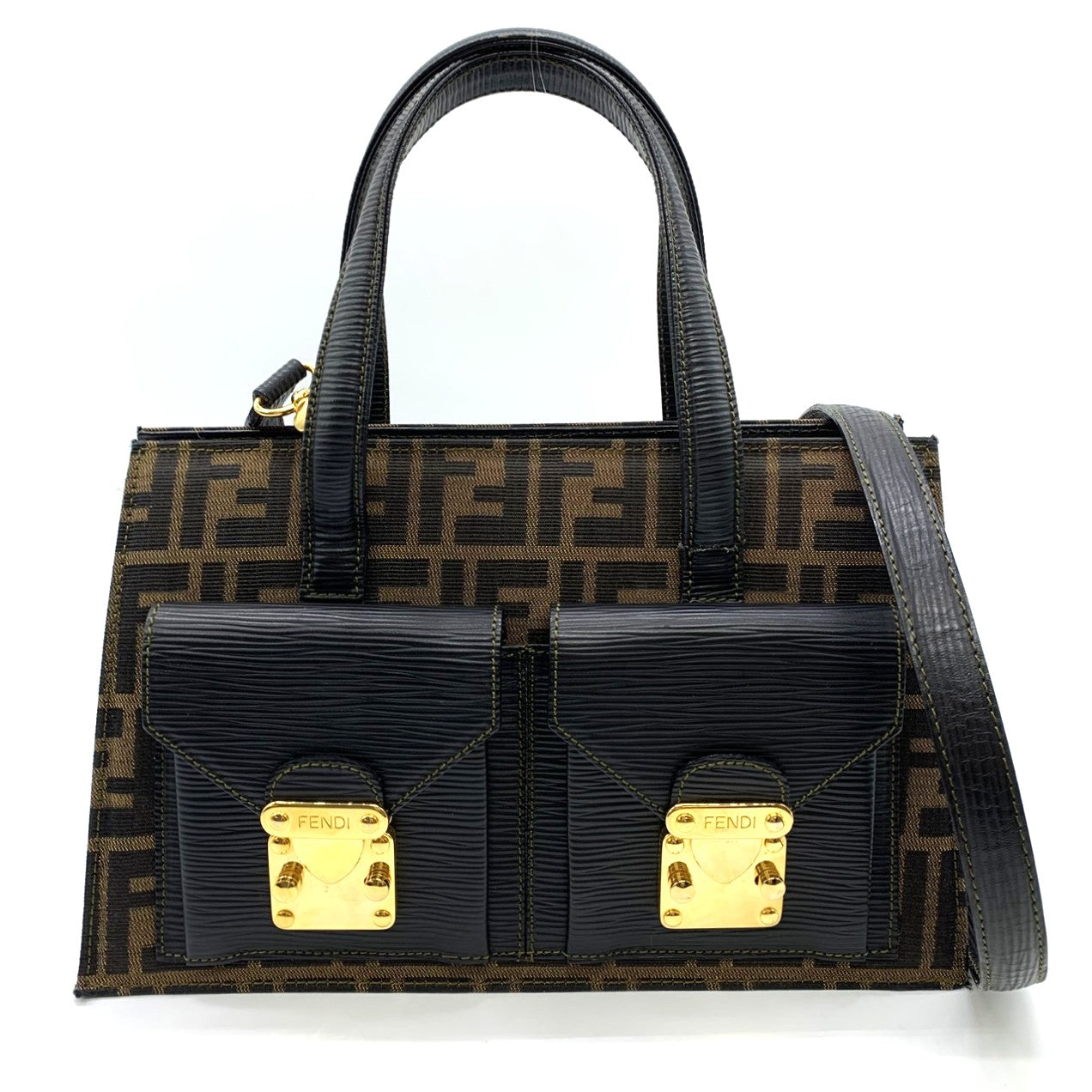 FENDI Zucca Handbag/Shoulder Bag, 2-way, Nylon and Leather, Brown, Women's PRE-OWNED