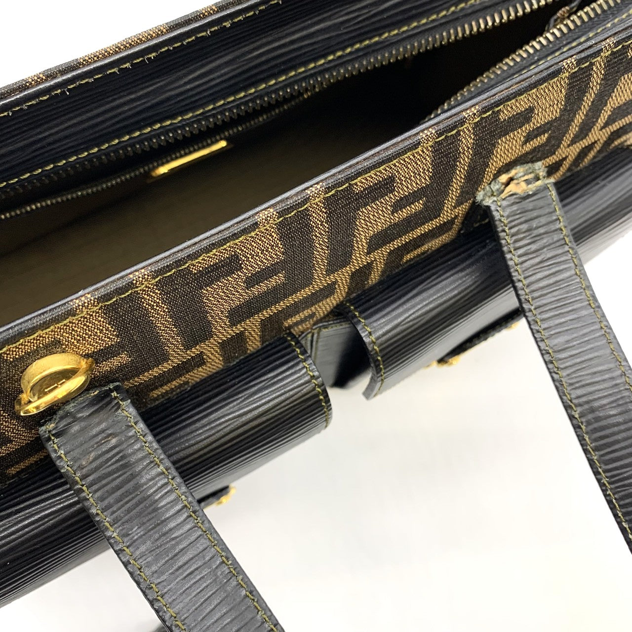 FENDI Zucca Handbag/Shoulder Bag, 2-way, Nylon and Leather, Brown, Women's PRE-OWNED