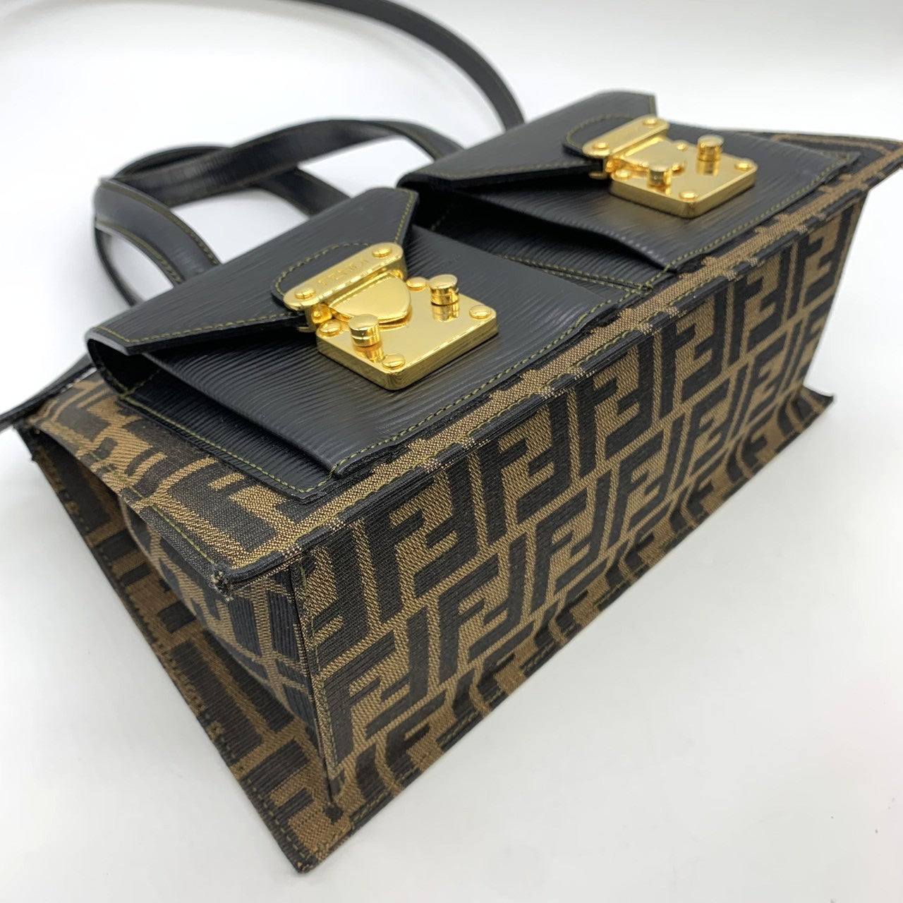FENDI Zucca Handbag/Shoulder Bag, 2-way, Nylon and Leather, Brown, Women's PRE-OWNED