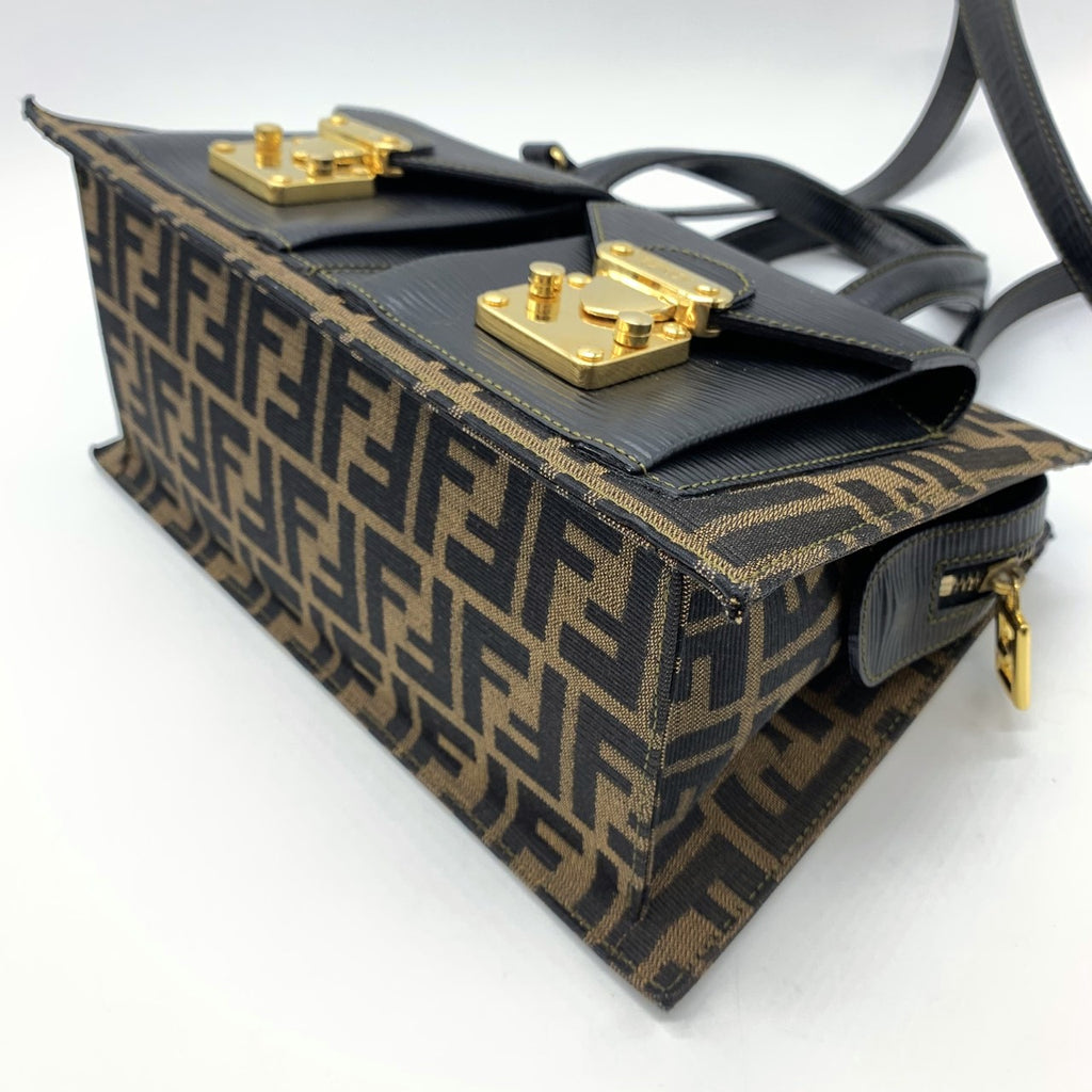 FENDI Zucca Handbag/Shoulder Bag, 2-way, Nylon and Leather, Brown, Women's PRE-OWNED