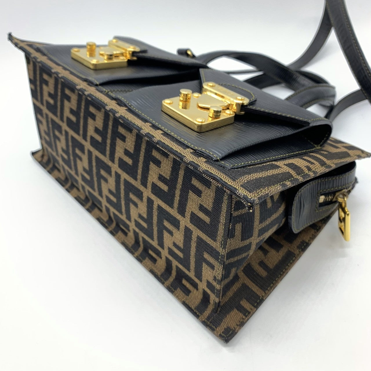 FENDI Zucca Handbag/Shoulder Bag, 2-way, Nylon and Leather, Brown, Women's PRE-OWNED