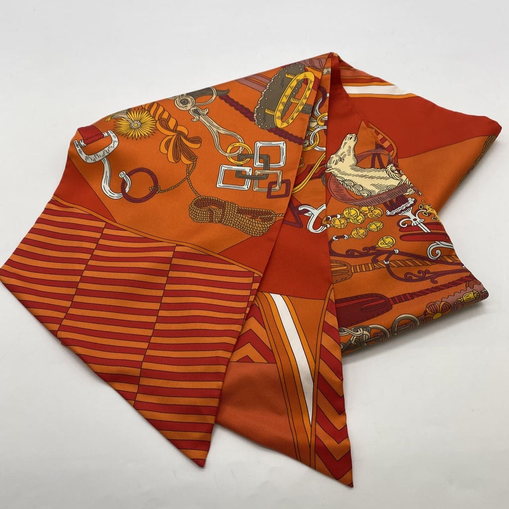 HERMES Hermes scarf maxi twilly BOUQUETS SELLIER (saddlemaker's bouquet) silk orange women's fashion brand USED
