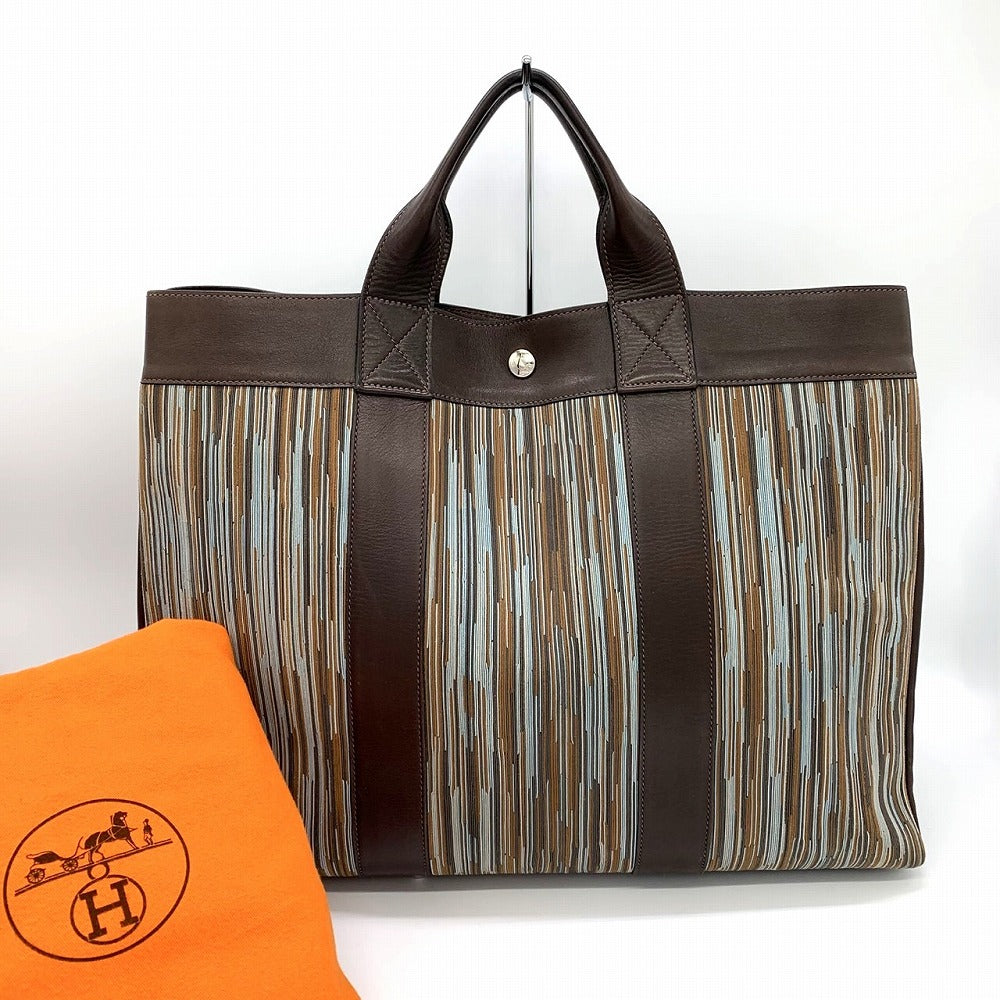 HERMES Hermès Four Tou MM Vibrato Tote Bag, □E Stamp, Business, A4 Size, Leather, Brown, Blue, Men's/Women's Fashion