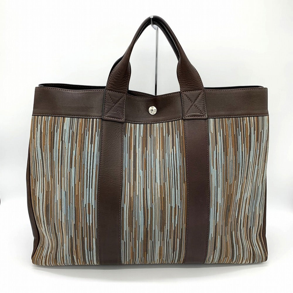 HERMES Hermès Four Tou MM Vibrato Tote Bag, □E Stamp, Business, A4 Size, Leather, Brown, Blue, Men's/Women's Fashion