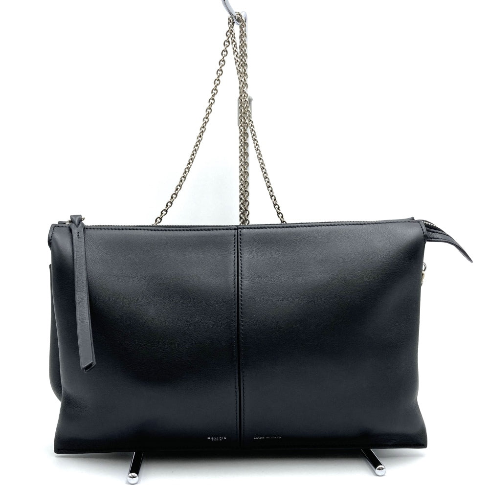 CELINE Trifold Slim Chain Shoulder Bag/Clutch Bag, 2-way, Black, Solid Leather, Shoulder Bag, Women's/Men's, Vintage, USED Fashion