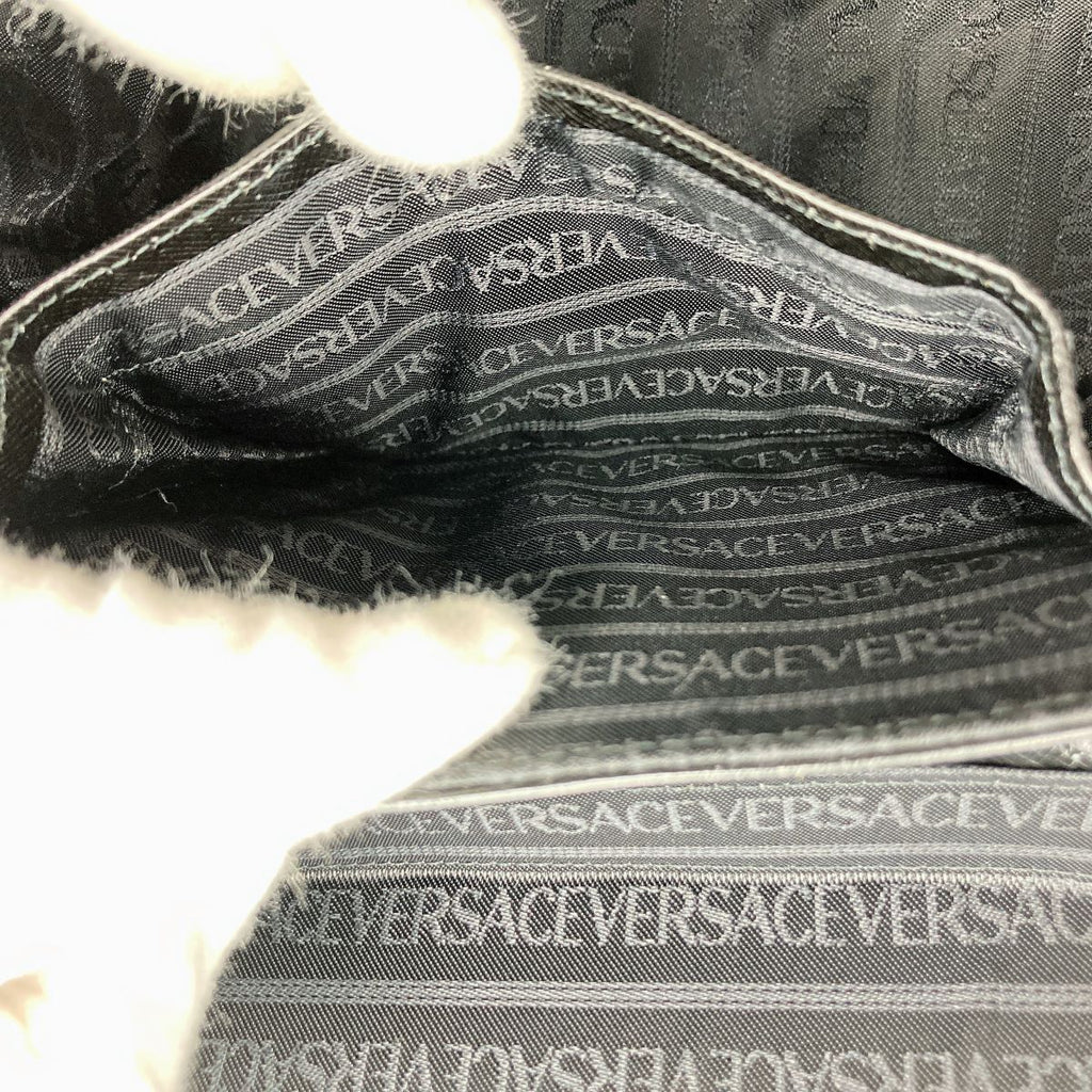 Beautiful VERSACE Vanity Bag, Makeup Case, Cosmetics, Black Leather with Gold Charm, Women's Fashion Accessory