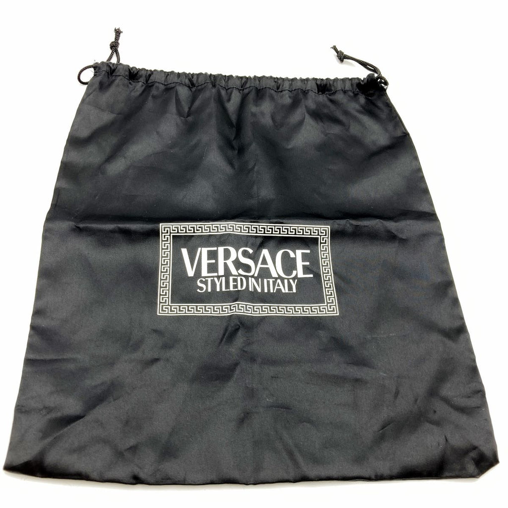 Beautiful VERSACE Vanity Bag, Makeup Case, Cosmetics, Black Leather with Gold Charm, Women's Fashion Accessory