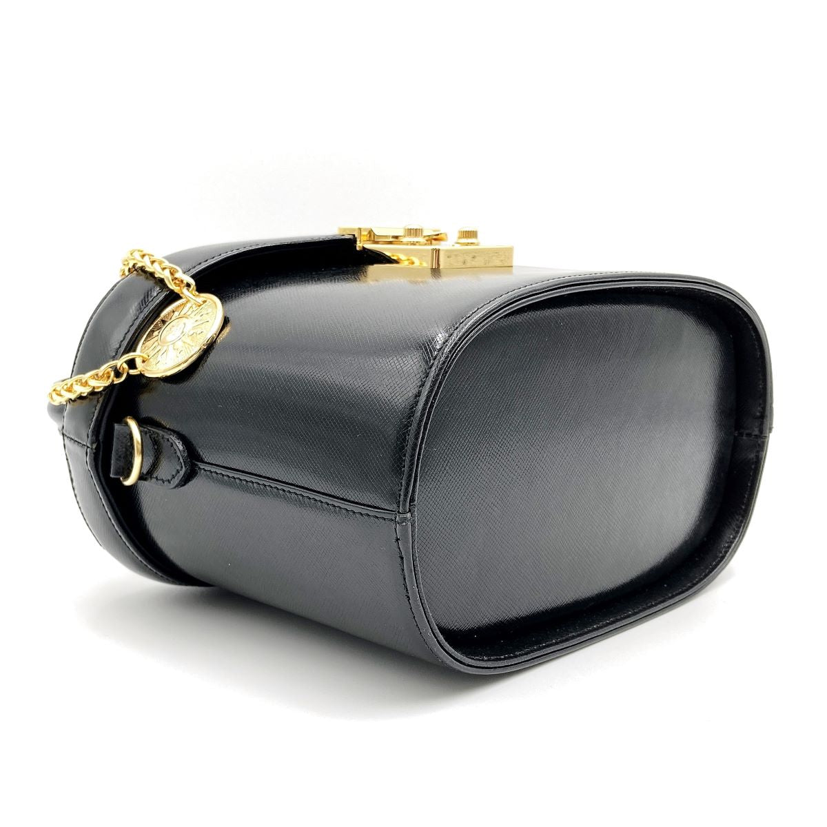 Beautiful VERSACE Vanity Bag, Makeup Case, Cosmetics, Black Leather with Gold Charm, Women's Fashion Accessory