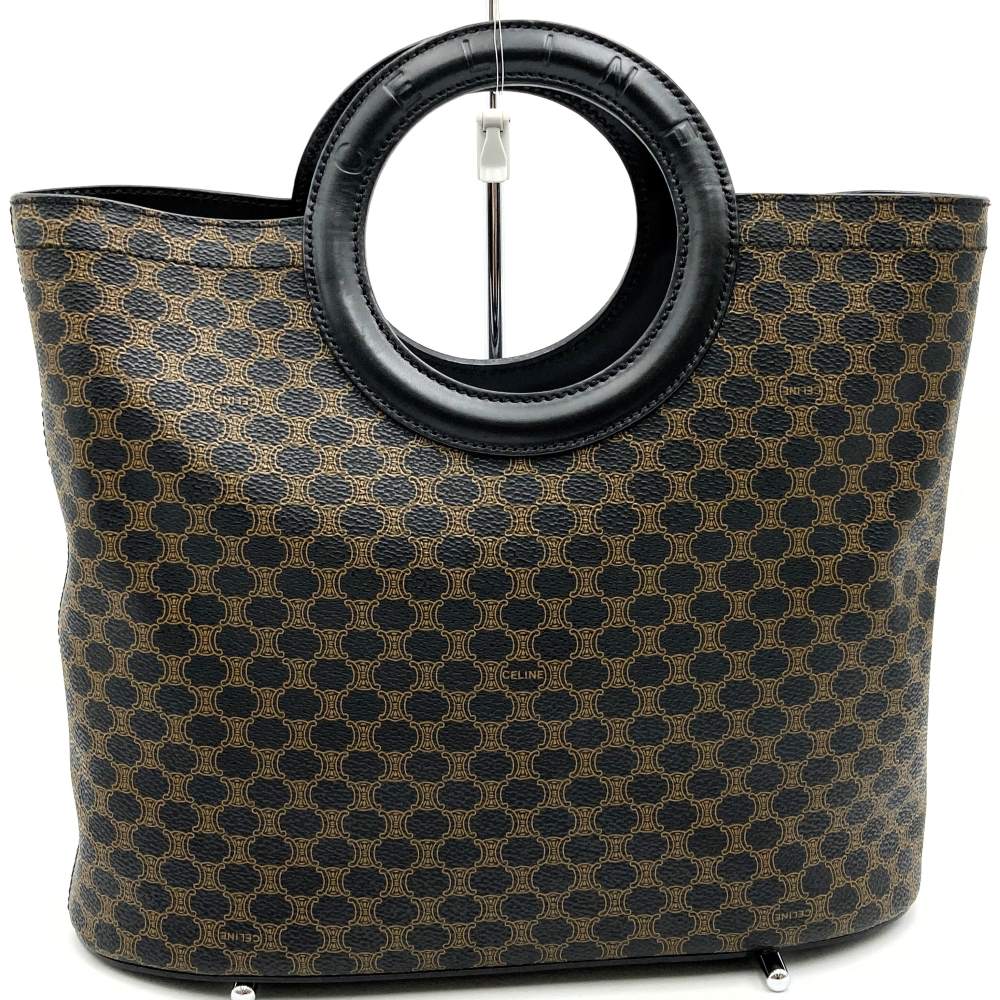 CELINE Macadam Circle Handle MC97/2 Handbag in PVC/Leather, Black, Women's
