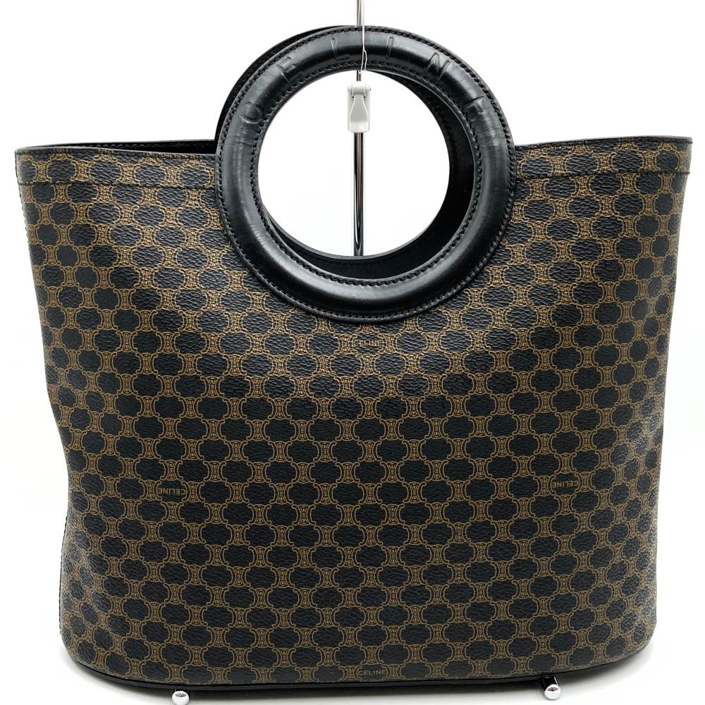 CELINE Macadam Circle Handle MC97/2 Handbag in PVC/Leather, Black, Women's PRE-OWNED