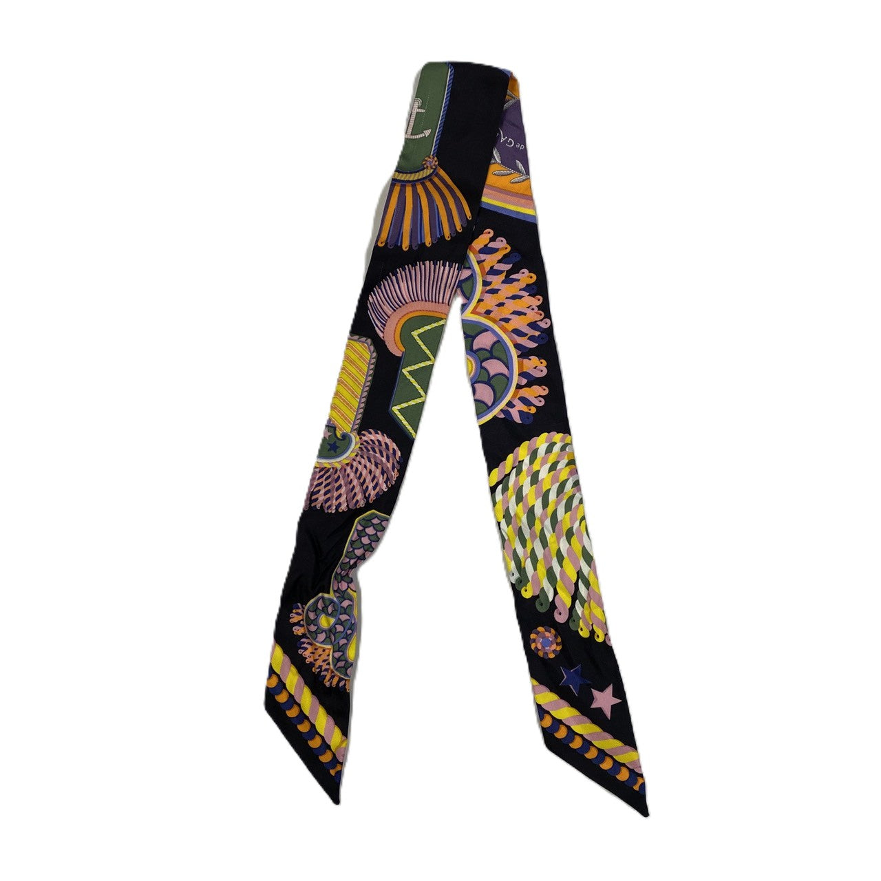 HERMES Twilly Scarf, EPAULETTES de GALA, Silk, Multicolor, Black, Women's, Brand Fashion, USED