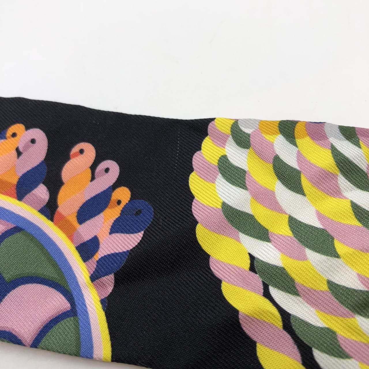 HERMES Twilly Scarf, EPAULETTES de GALA, Silk, Multicolor, Black, Women's, Brand Fashion, USED