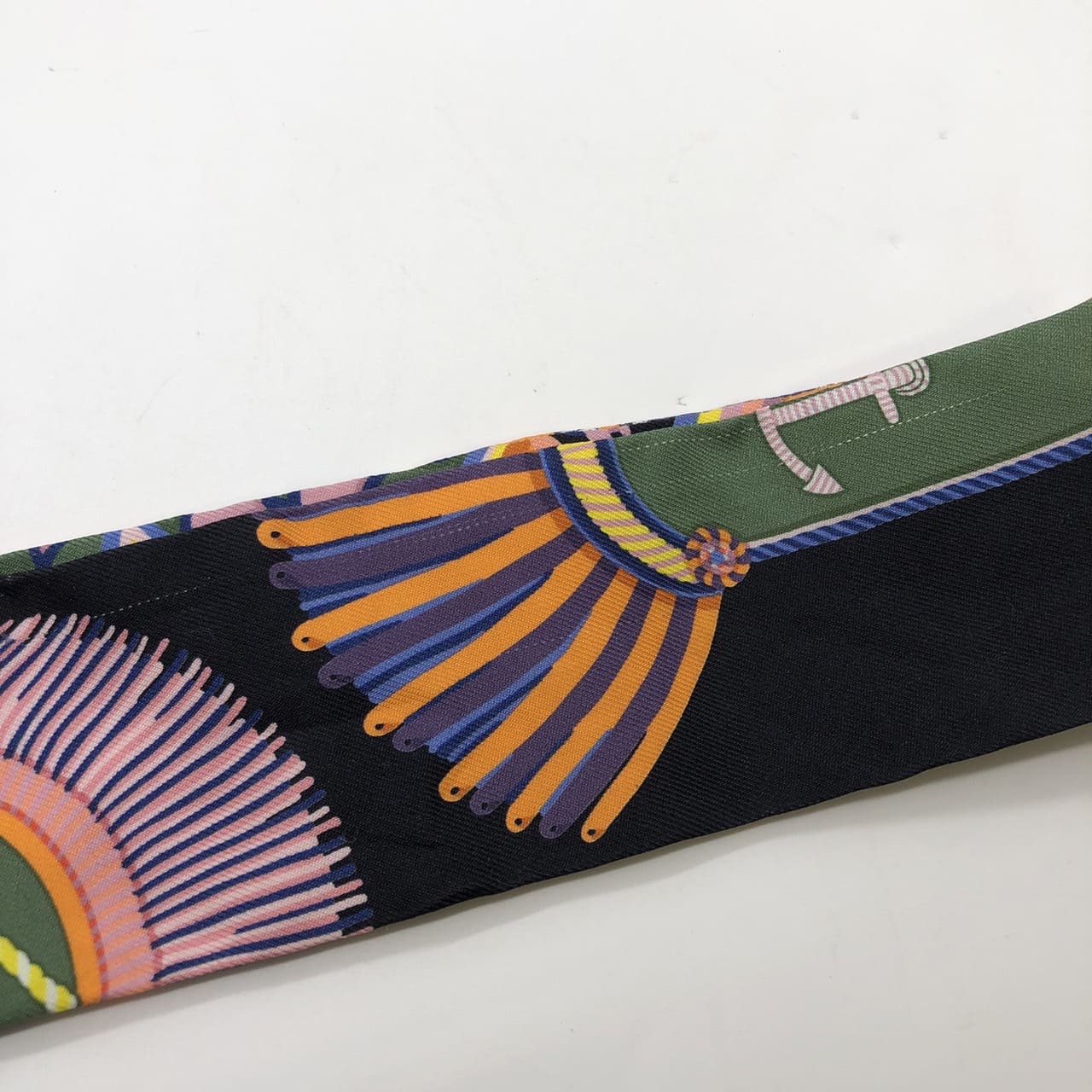 HERMES Twilly Scarf, EPAULETTES de GALA, Silk, Multicolor, Black, Women's, Brand Fashion, USED