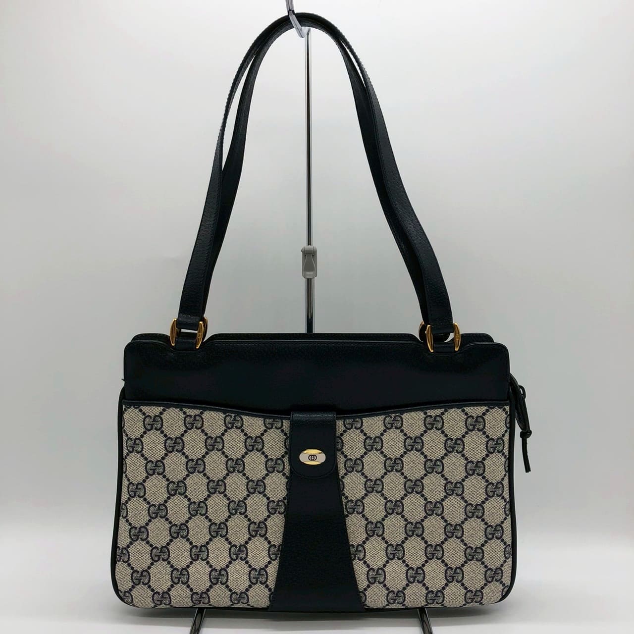 [Price Reduced!] GUCCI Old Gucci 86 02 Shoulder Bag Handbag Tote GG Supreme Leather Navy Women's Men's Vintage Brand PRE-OWNED