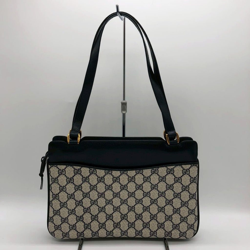 [Price Reduced!] GUCCI Old Gucci 86 02 Shoulder Bag Handbag Tote GG Supreme Leather Navy Women's Men's Vintage Brand PRE-OWNED