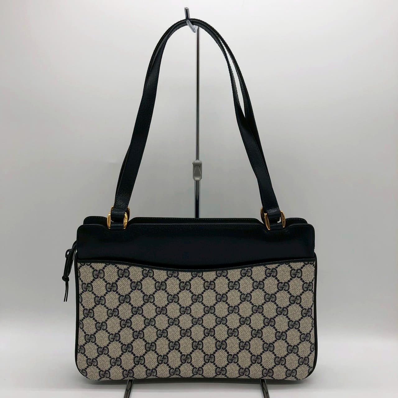 [Price Reduced!] GUCCI Old Gucci 86 02 Shoulder Bag Handbag Tote GG Supreme Leather Navy Women's Men's Vintage Brand PRE-OWNED