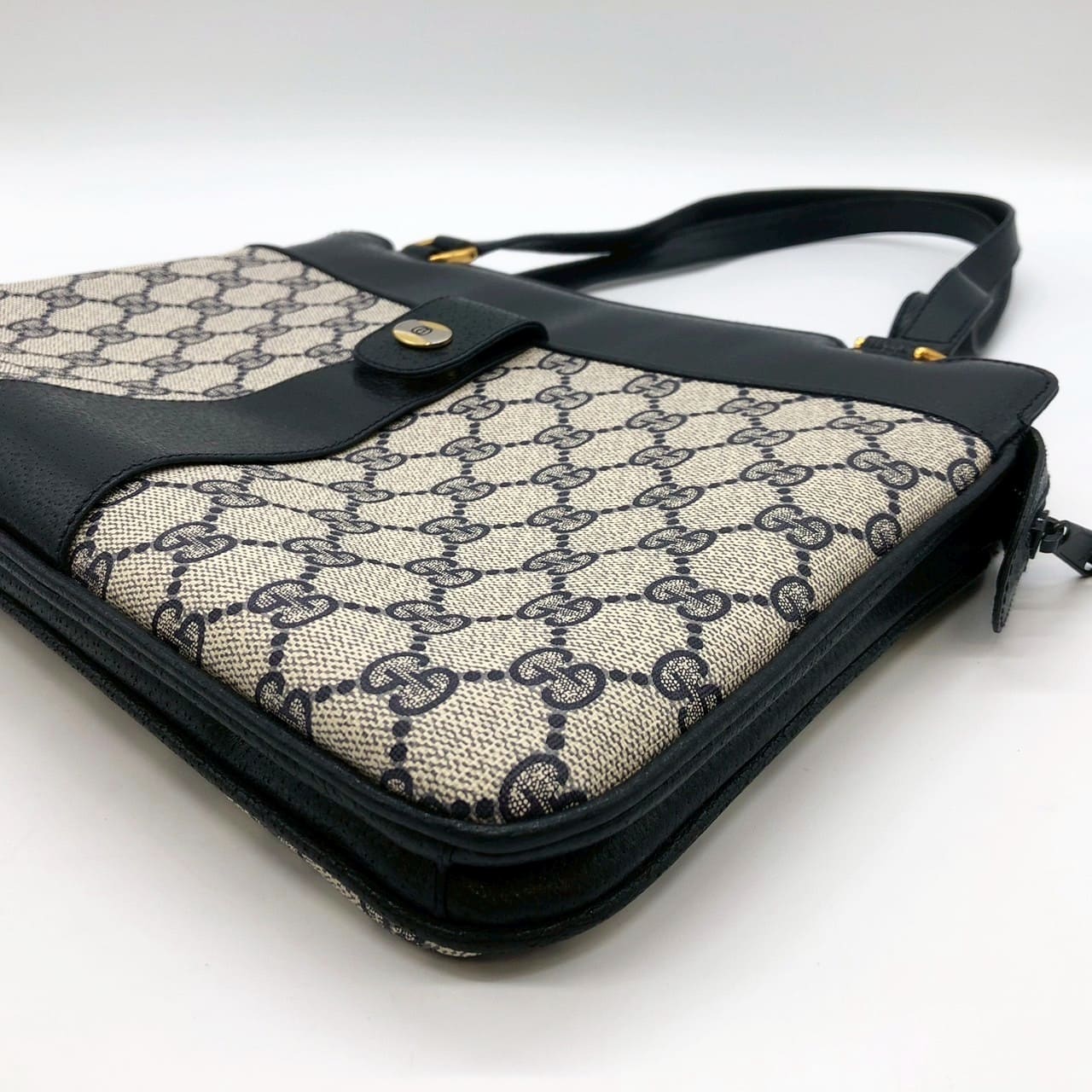 [Price Reduced!] GUCCI Old Gucci 86 02 Shoulder Bag Handbag Tote GG Supreme Leather Navy Women's Men's Vintage Brand PRE-OWNED