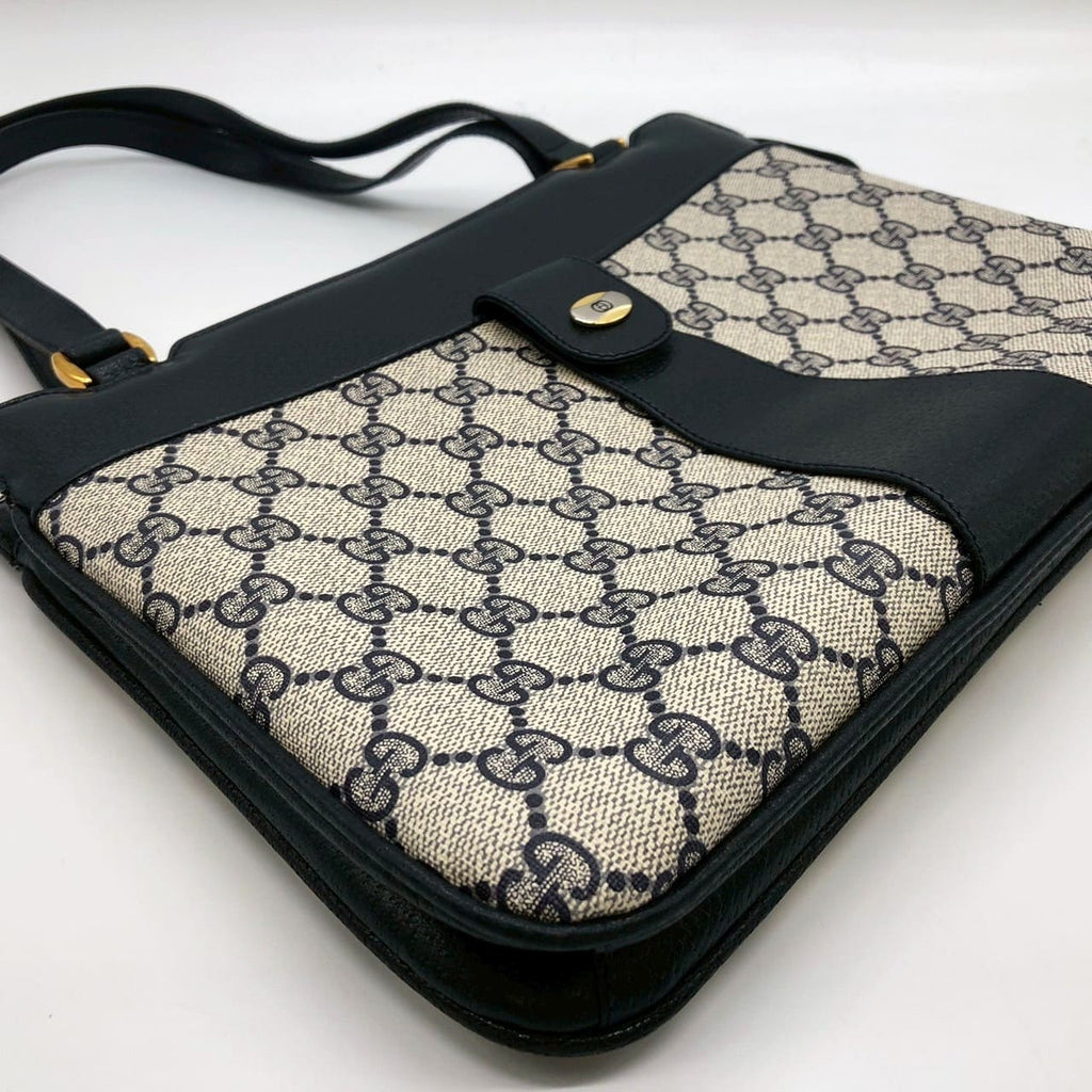 [Price Reduced!] GUCCI Old Gucci 86 02 Shoulder Bag Handbag Tote GG Supreme Leather Navy Women's Men's Vintage Brand PRE-OWNED