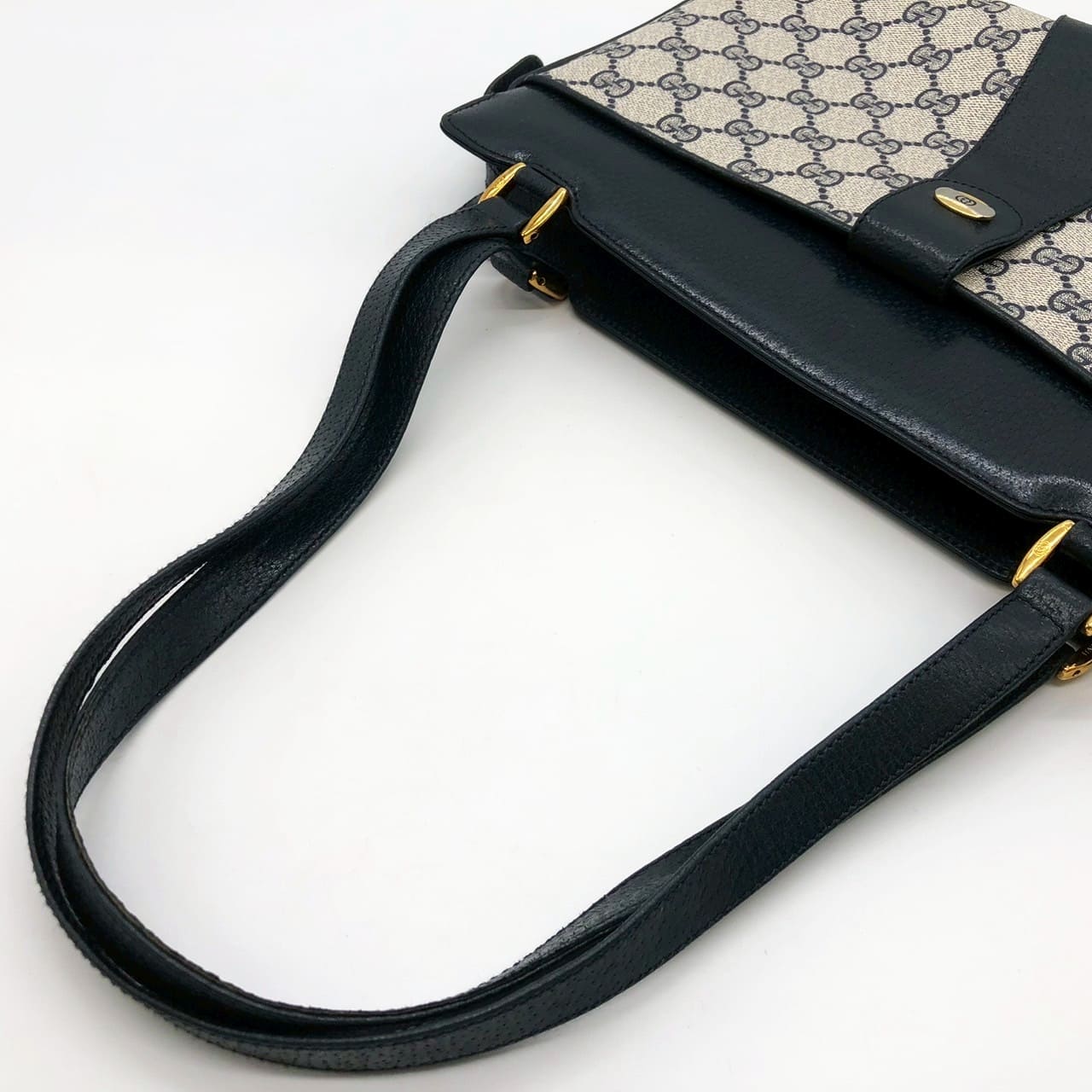 [Price Reduced!] GUCCI Old Gucci 86 02 Shoulder Bag Handbag Tote GG Supreme Leather Navy Women's Men's Vintage Brand PRE-OWNED