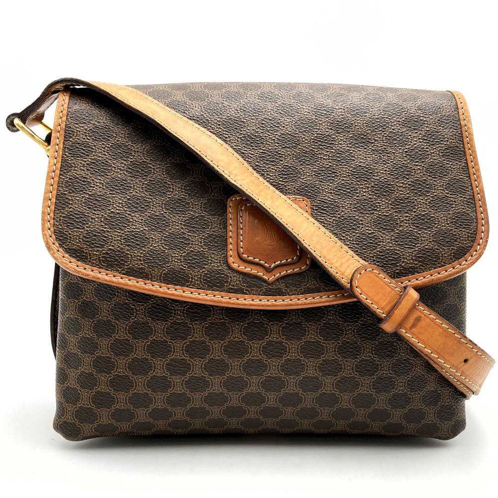 [Final Price Reduction!] CELINE Macadam Crossbody Shoulder Bag, Flap Type, PVC Leather, Brown, Vintage, Women's